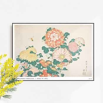 葛飾北斎「菊と蜂」 黄綬褒章受章者制作　銅版仏画　送料無料　額付き Amazon.co.jp: 葛飾北斎「菊と蜂」黄綬褒章受章者制作銅版仏画額
