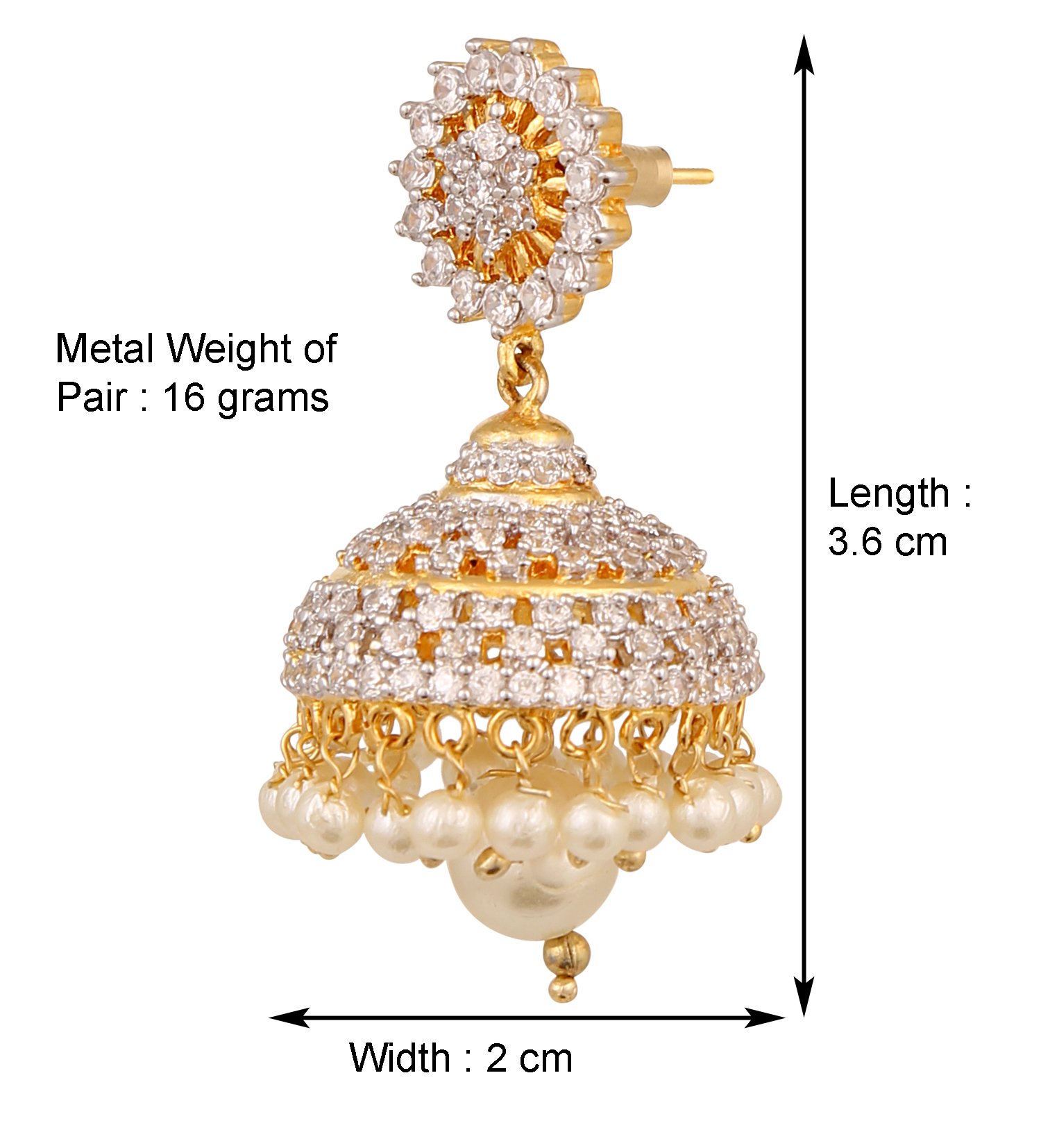 Swasti Jewels American Diamond CZ Fashion Jewellery Traditional Ethnic Pearls Gold Plated Jhumka Earrings for Women 4