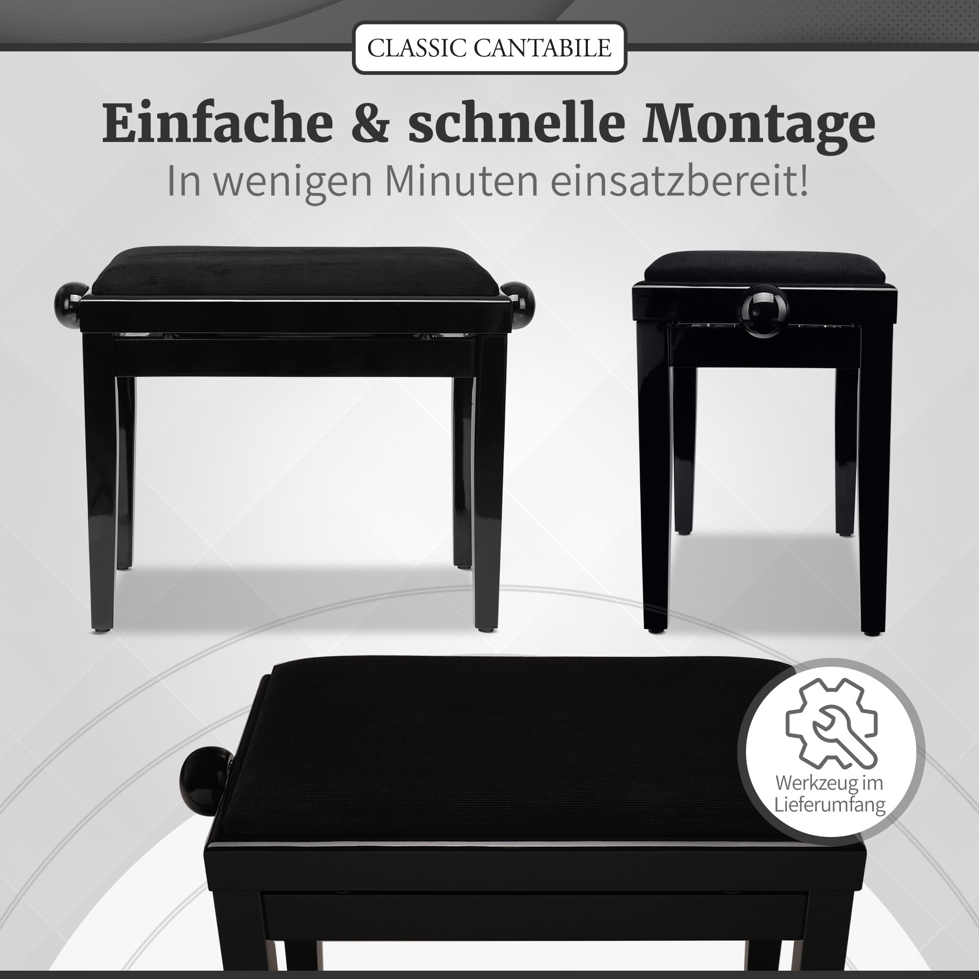 Classic Cantabile Banquette pour Piano (Noir Poli Fin)