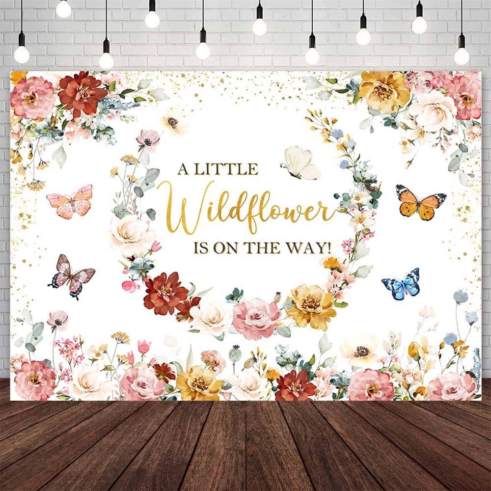 AIBIIN 7x5ft Wildflower Baby Shower Backdrop for Girl A Little Wildflower is On The Way Photography Background Wildflower Garland Butterfly Baby