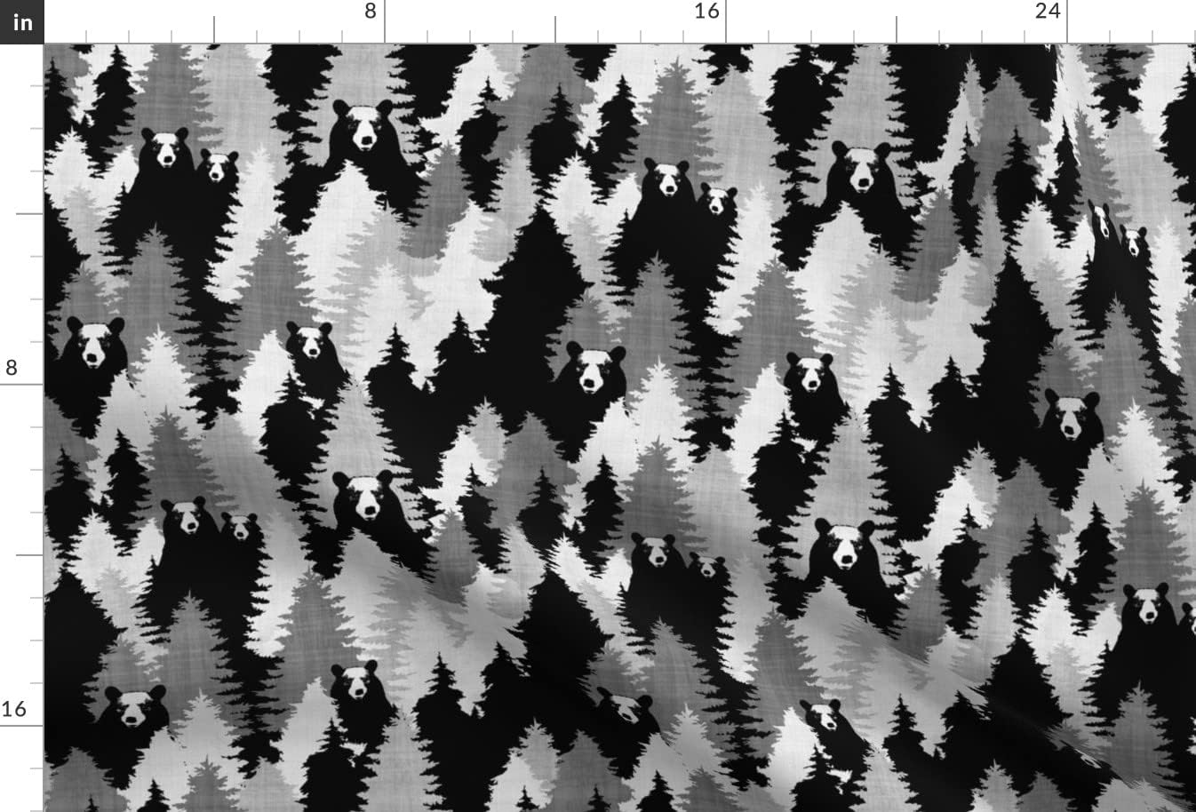 Spoonflower Fabric - Bear Camo Black White Bears Woodland Trees Camouflage Pine Tree Printed on Upholstery Velvet Fabric Fat Quarter - Upholstery Home Decor Bottomweight Apparel