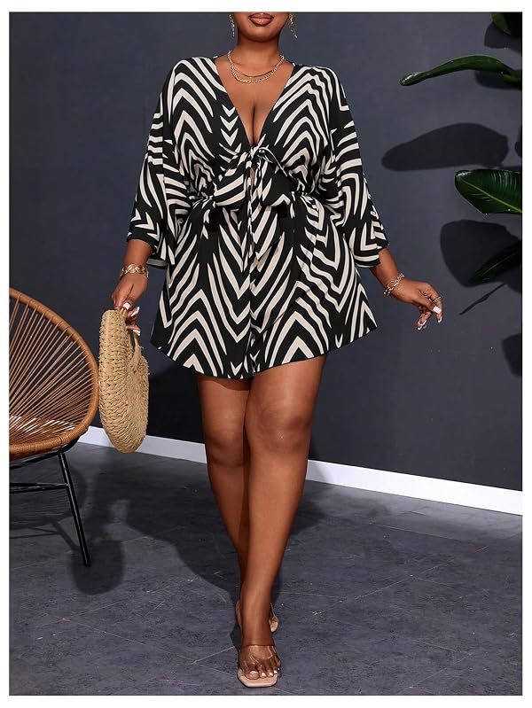 SOLY HUX Women's Plus Size Striped Tie Front Short Jumpsuit by SOLY HUX - Used condition - Image 4