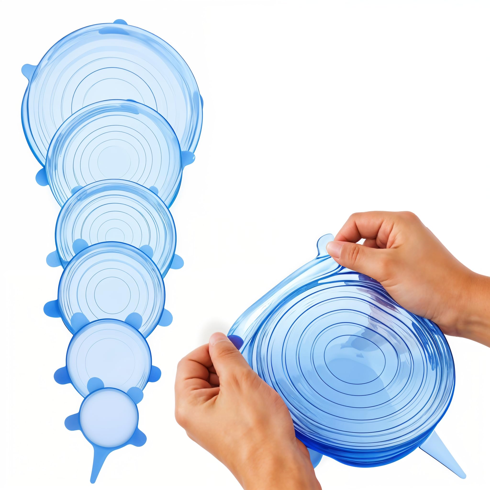 Ami Polymer Silicone Stretch Lids Microwave Multi Size Reusable Silicone Lids Food and Bowl Covers Dishwasher and Freezer Safe - (6 pieces - Color May Vary)