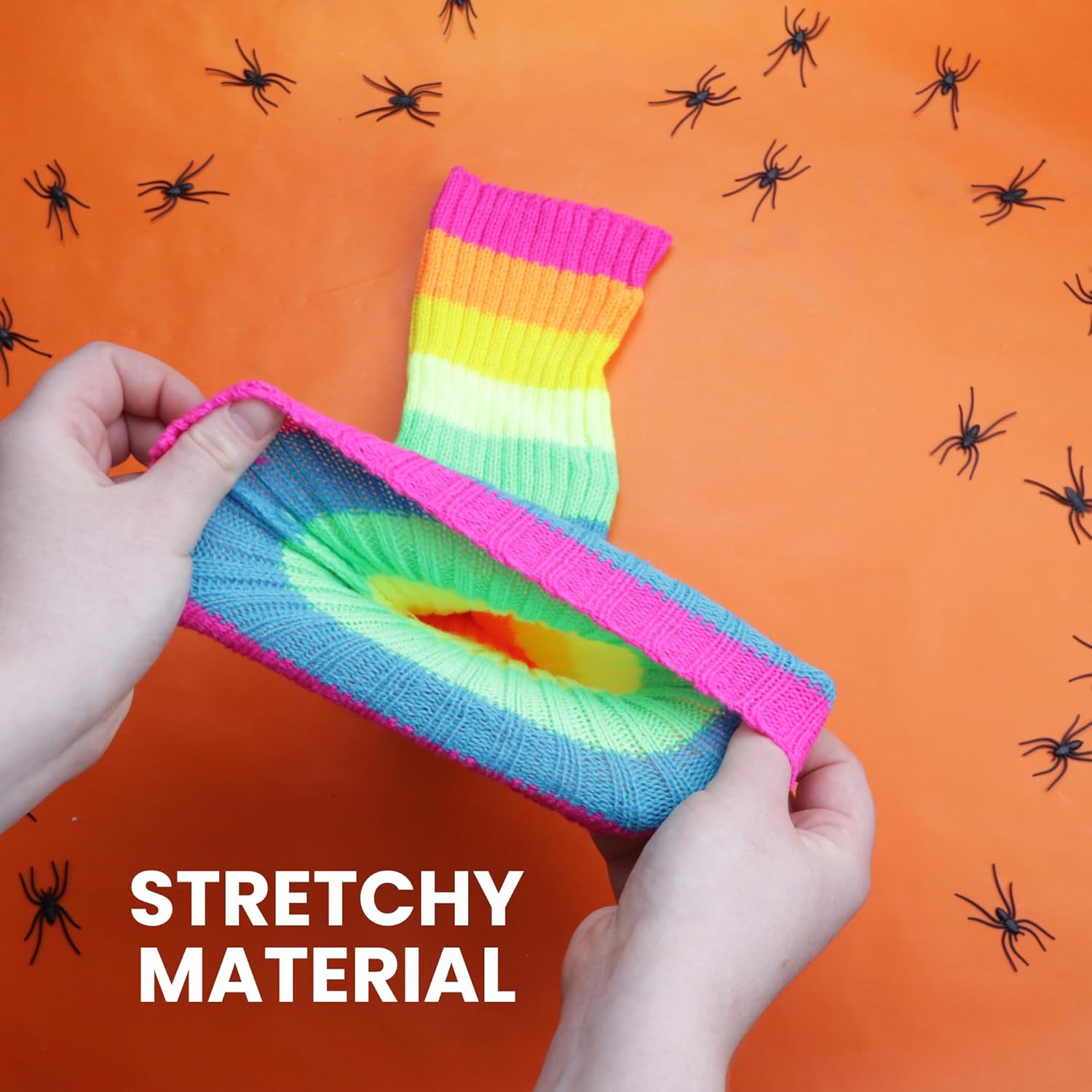 女性用ネオンレッグウォーマー、80年代ハロウィンコスチュームアクセサリー、リブ編みニットストッキング、15インチ, マルチカラー,