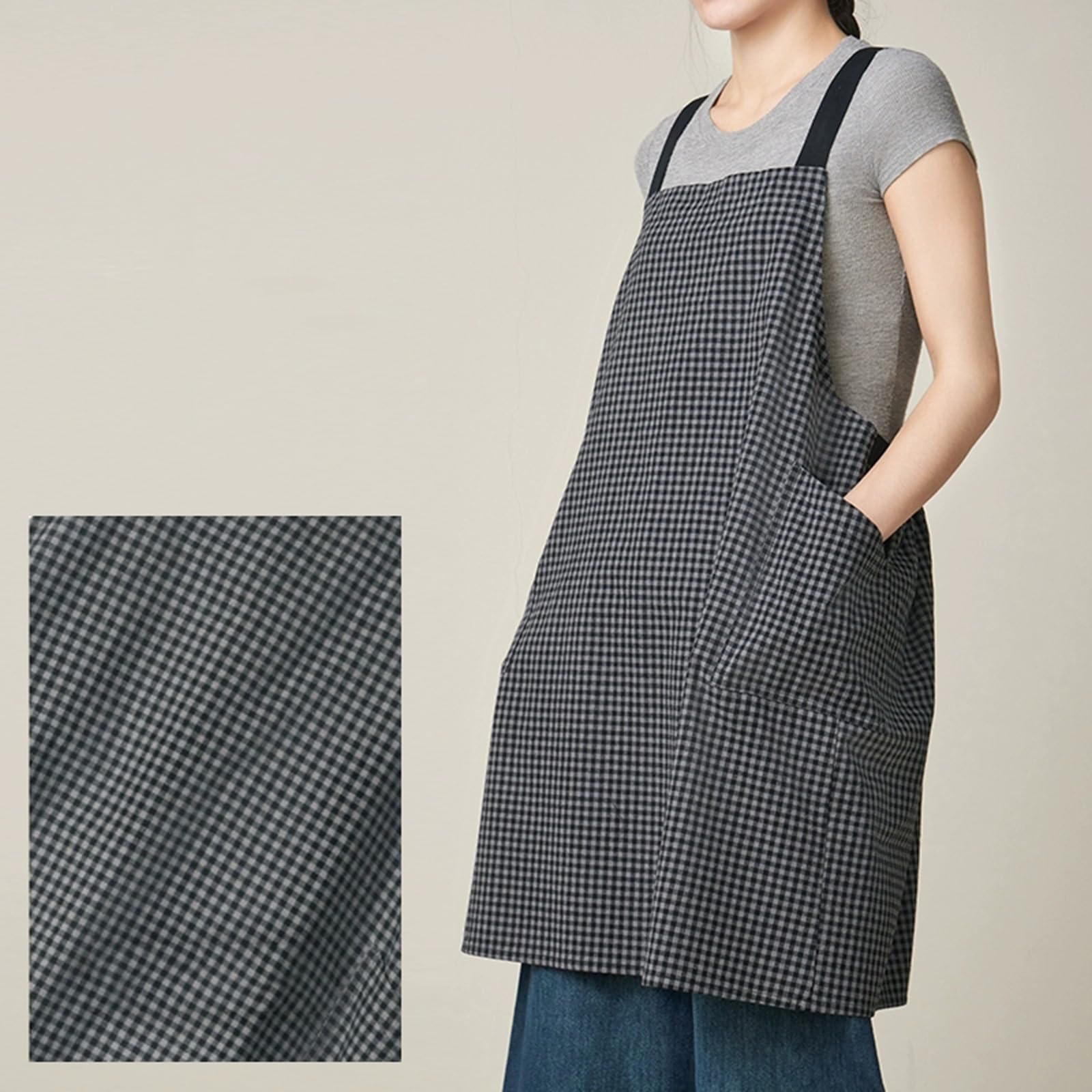 Delantal Mujere De Algodón con 2 Bolsillos, Japón Estilo, Delantales Cocina para Mujeres Cocinar Y JardineriaGrey,One Size