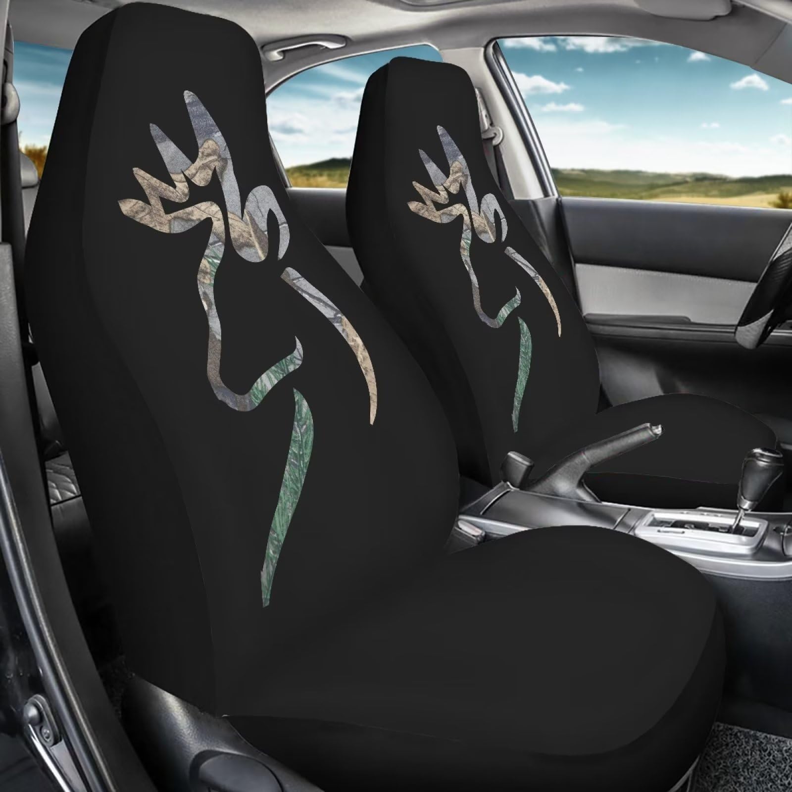 Poceacles Housses de siège de voiture à imprimé cerf camouflage pour sièges avant uniquement, dossier haut, extensible, housses de protection pour siège conducteur pour homme et femme