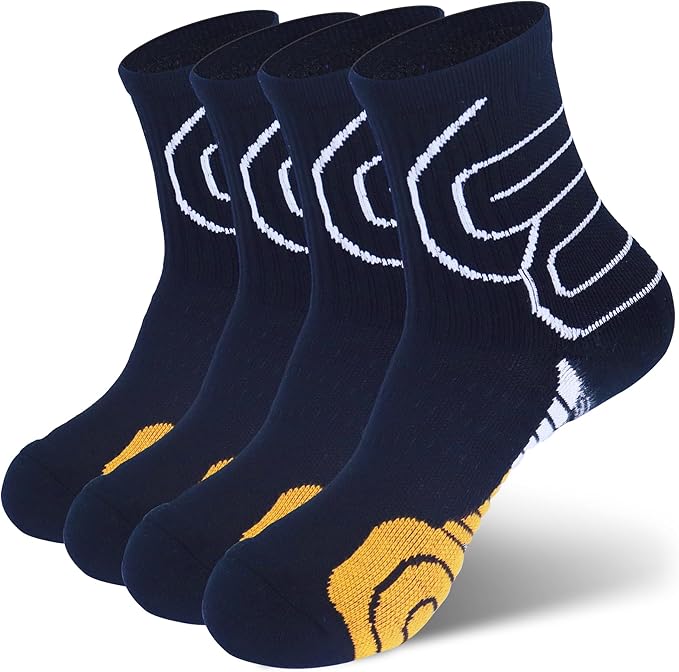Anfuhug Men&#39;S Original Moisture Control Crew Socks, Cushioned Running Sports Cotton Quarter Socks 2-Pack Running Socks