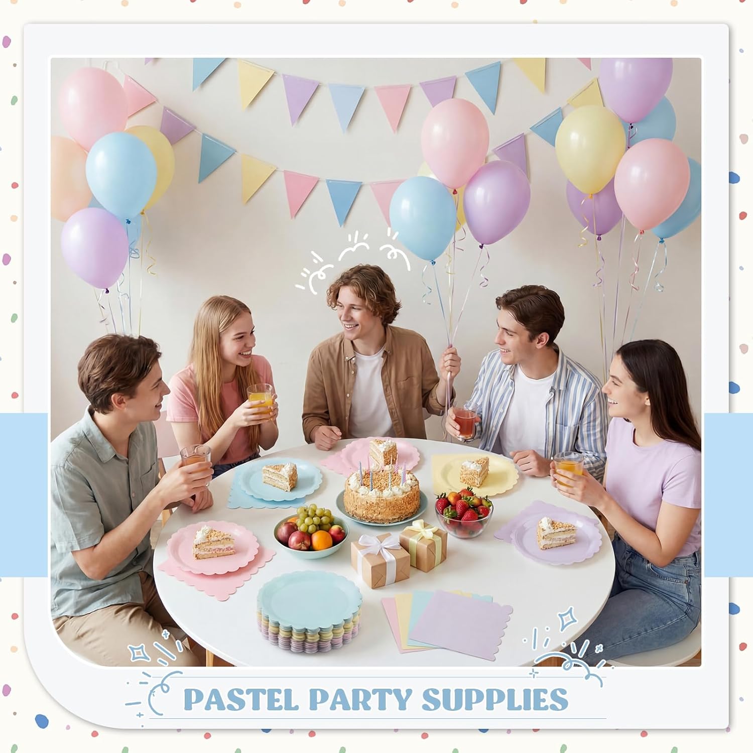 120 Pcs Pastel Paper Plates and Napkins Pastel Rainbow Party Supplies Bulk Disposable 7 Inch Scalloped Plates Cocktail Napkins for Colored Easter Wedding Bridal Baby Shower Birthday, Serve 60