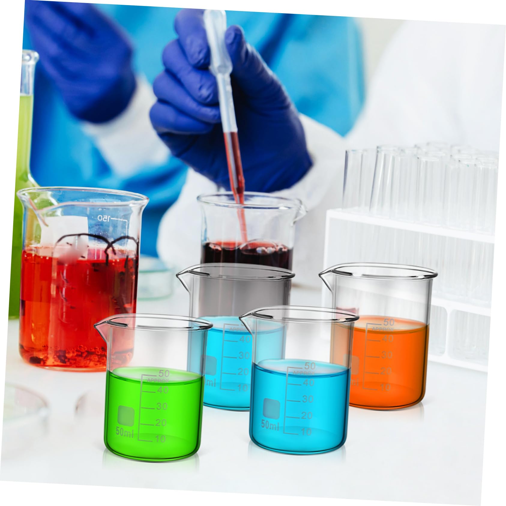 COLLBATH Vasos Medidores Escala de 50 Ml de Vidrio Transparentes y Uso Versátil Juego de 20 para Medición Precisa en Laboratorio Científico