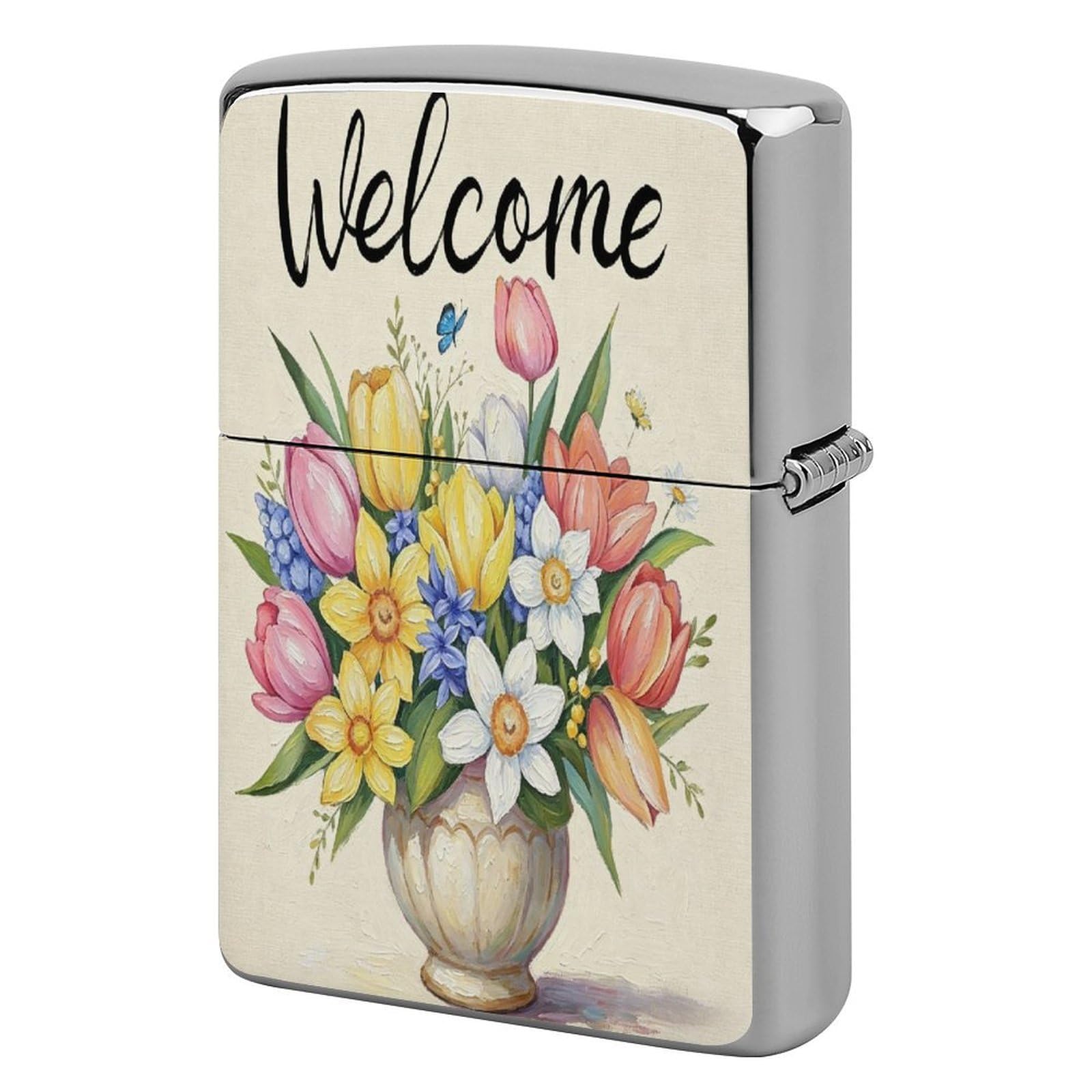 Btcowzrv Style Welcome Spring Floral Metal Lighter Case Sleeve Cover Holder