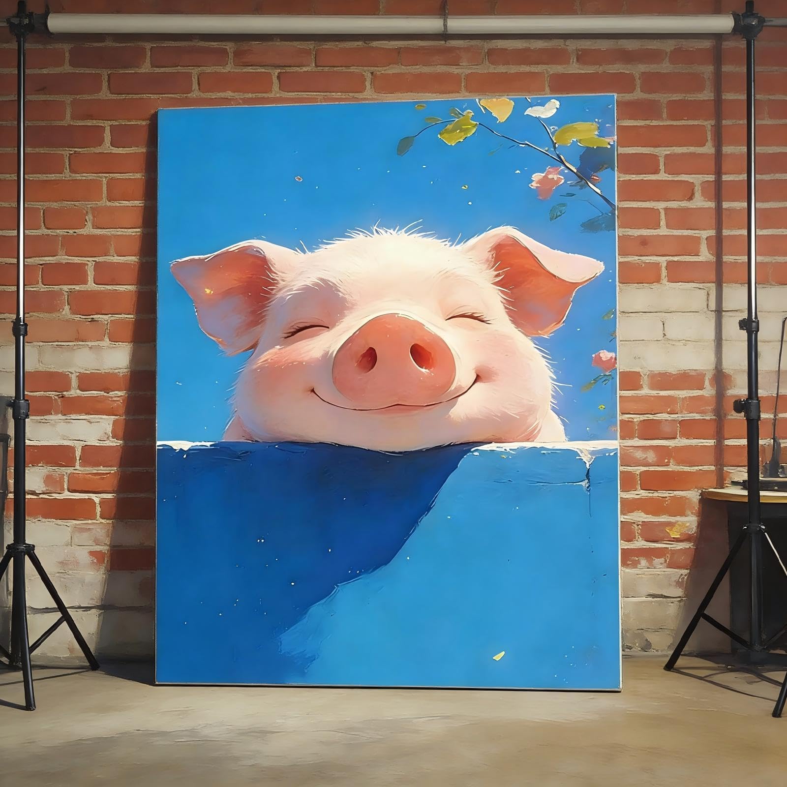 RGsixiot Canvas Wall Art Modern Vertical Smiling Pig Animal Portrait