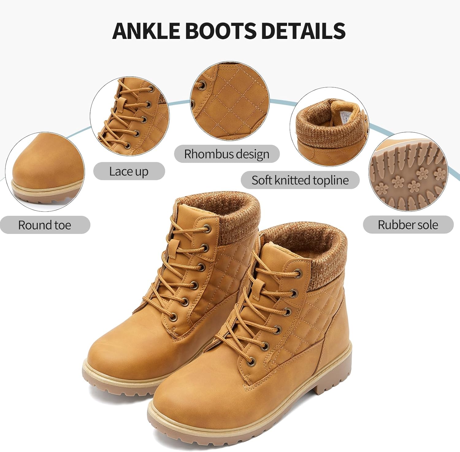 Adokoo Boots for Women Waterproof Fall Winter Ankle Boots Snow Black Combat Boots Lace Up Non Slip for Hiking Work US10 Chestnut