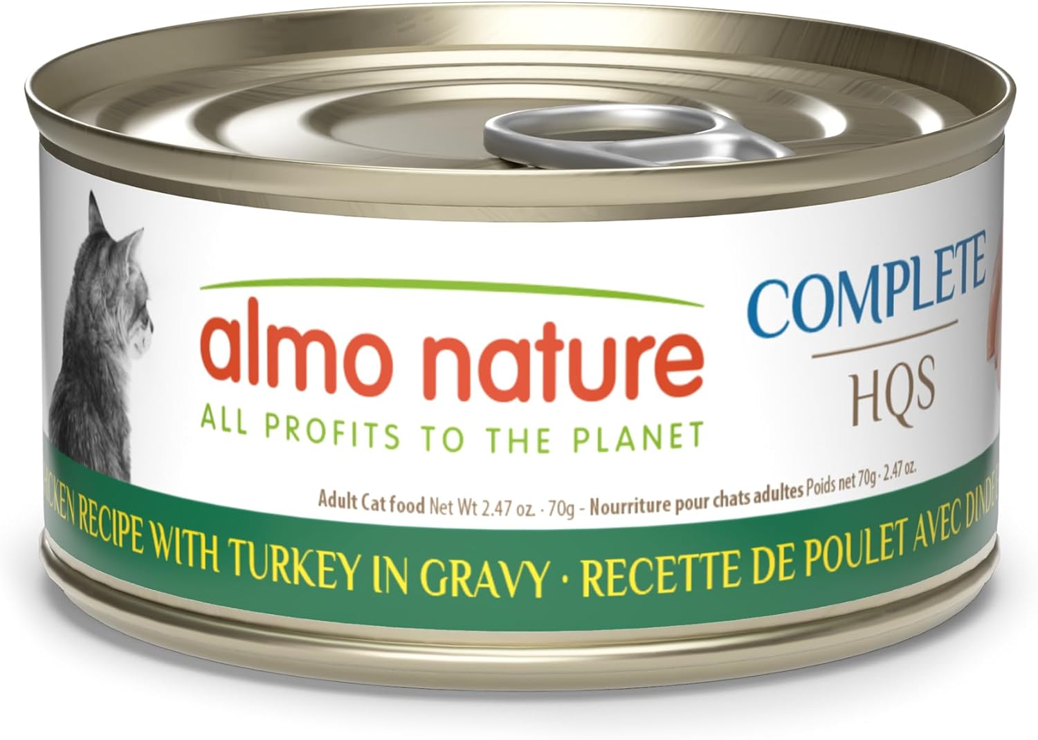 almo nature HQS Complete CAT Wet Cat Food Chicken Recipe with Turkey in Gravy - Grain-Free Cat Food Canned, 2.47 oz (Pack of 12)