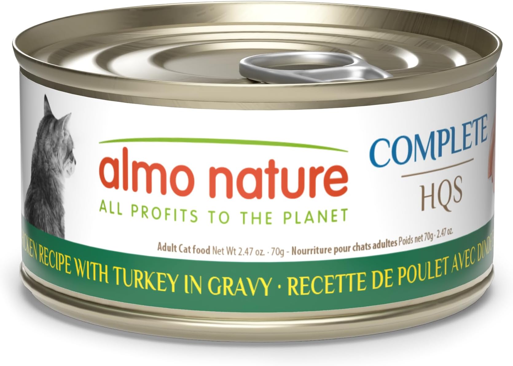 almo nature HQS Complete CAT Wet Cat Food Chicken Recipe with Turkey in Gravy - Grain-Free Cat Food Canned, 2.47 oz (Pack of 12)
