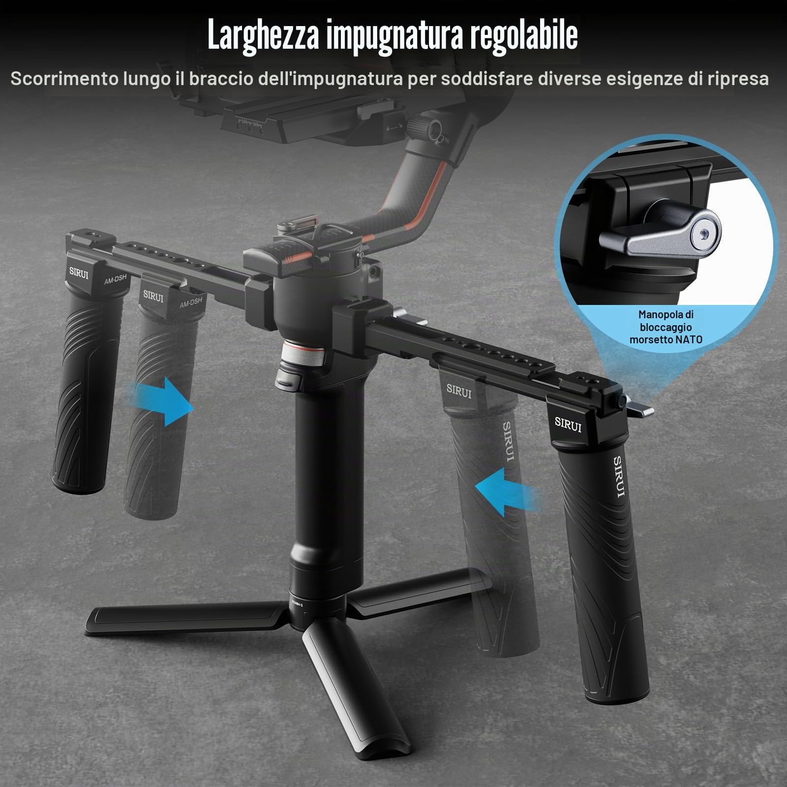 SIRUI RS4/RS3/RS2 Dual Handgrip per DJI RS 4/RS 4Pro/RS 3/RS 3 Pro/RS 2/RSC 2/Ronin-S/Ronin-SC, kit a Doppia Maniglia con 2 NATO Rail, Incorporato Cold Shoe, Filettature da 1/4" e 3/8", AM-DSH
