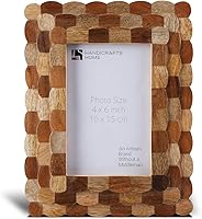 Handicrafts Home Artisan Hive 4x6 Handmade Scallop Wood Photo Frame - Rustic Farmhouse Vintage Boho Decor for Wall Tabletop Shelf Desk