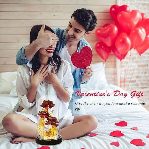 Miniatura 16 de Rosa de la Bella y la Bestia, rosa roja clásica con luces LED y pétalos que caen, regalos para mujeres, regalos de cumpleaños para mamá, rosa Rojo