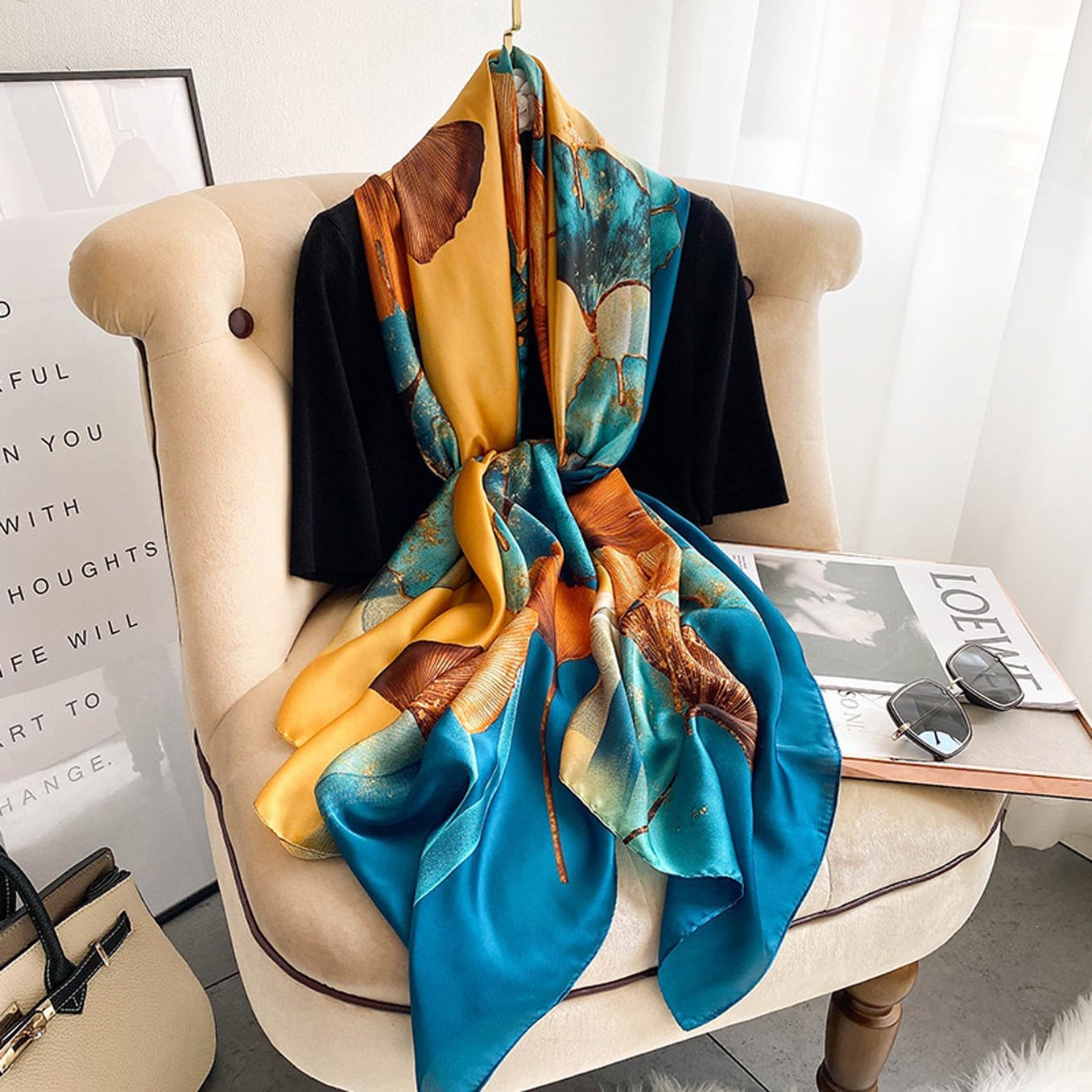 Silk Scarf Mulberry Silk Fashion Scarves Long Lightweight Shawl Wrap … - Image 5