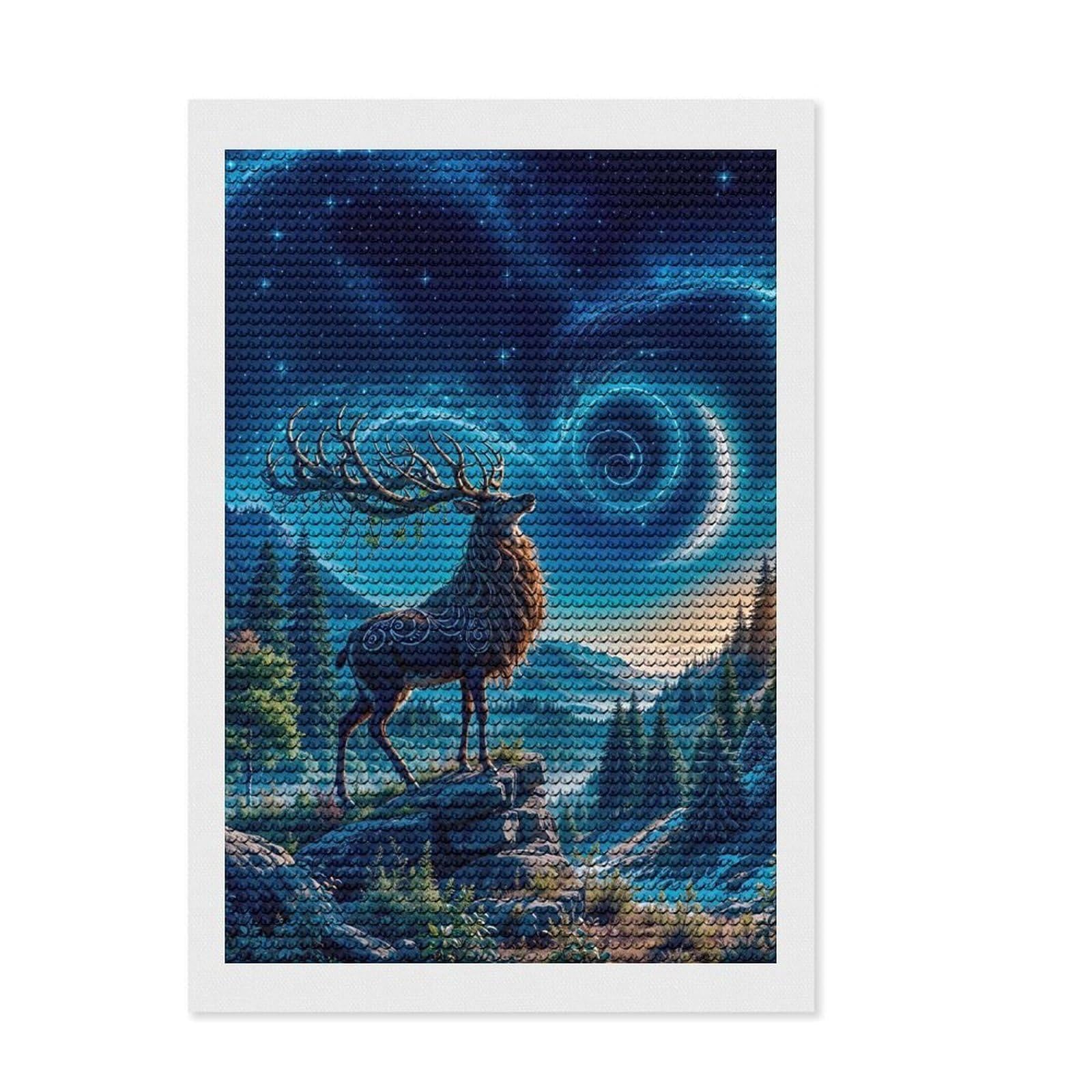 Junmoney Mystical Deer Under Starry Sky Diamond Painting Set 8"x12", for Craft Lovers, Complete Accessories, Birthday Gift, Bedroom Decor, with Tool Kit