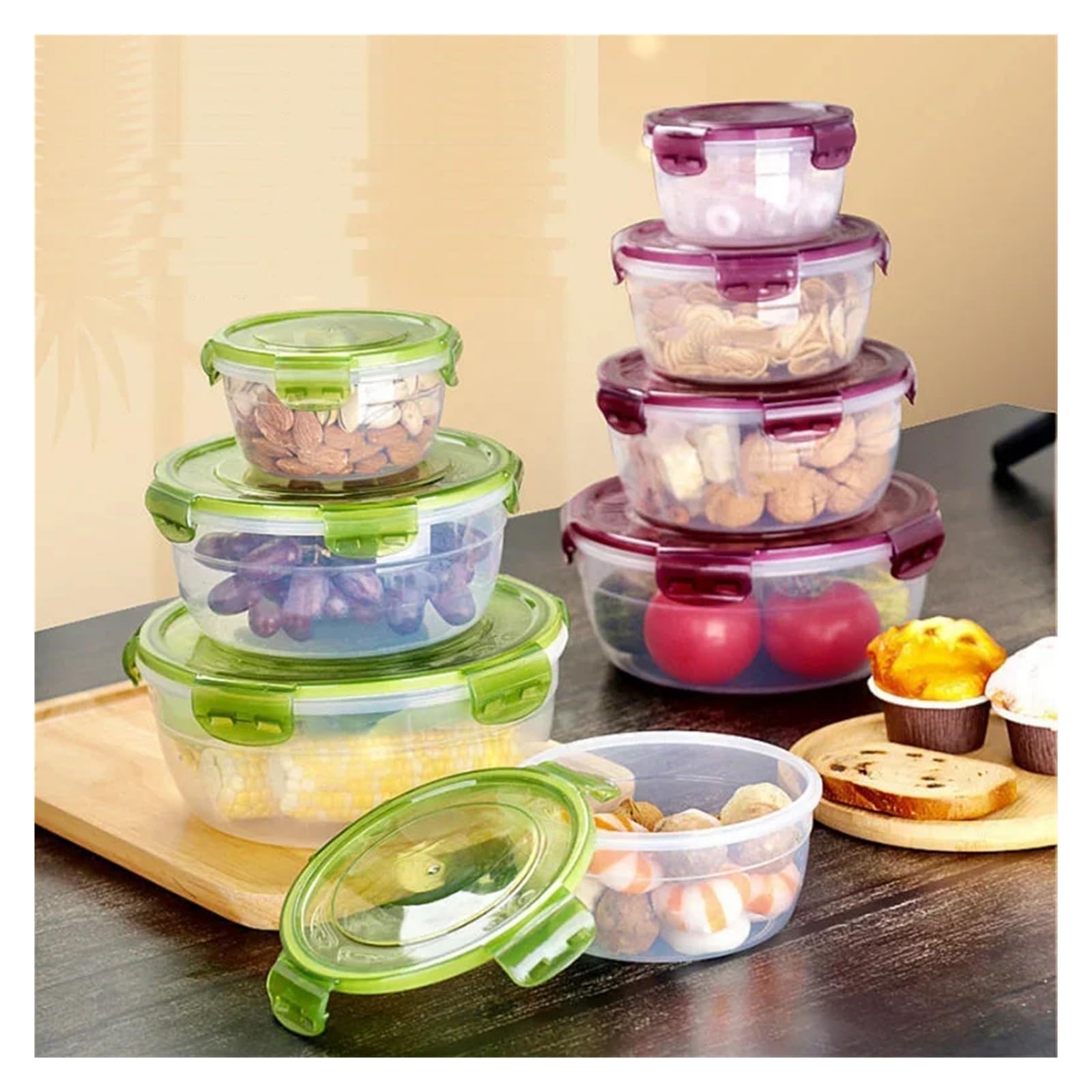 Generisch Kühlschrank-Organizer, Lebensmittel-Aufbewahrungsbehälter, frisches Obst, Kühlschrank-Box, Snack, versiegeltes Glas, Lunchbox, Küchen-Organizer(2200ml green)