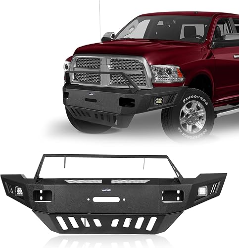 u-Box Ram 2500 3500 Parachoques delantero de acero negro texturizado de ancho completo con placa de cabrestante y placa de deslizamiento fuerte y
