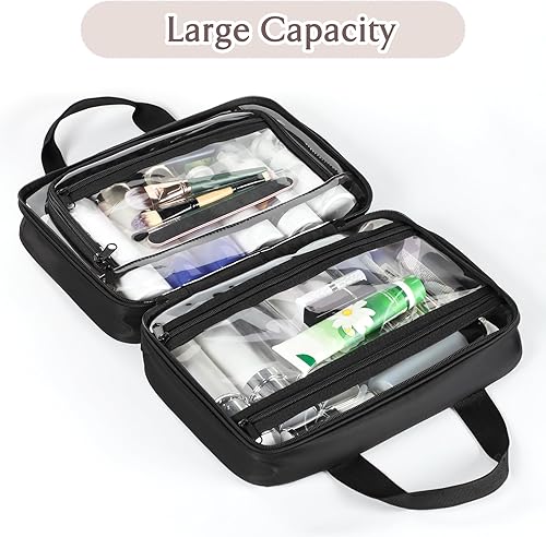 Miniatura 2 de Sightor Neceser de viaje transparente, bolsa de maquillaje de viaje, organizador de almacenamiento de artículos de tocador, impermeable, doble capa,