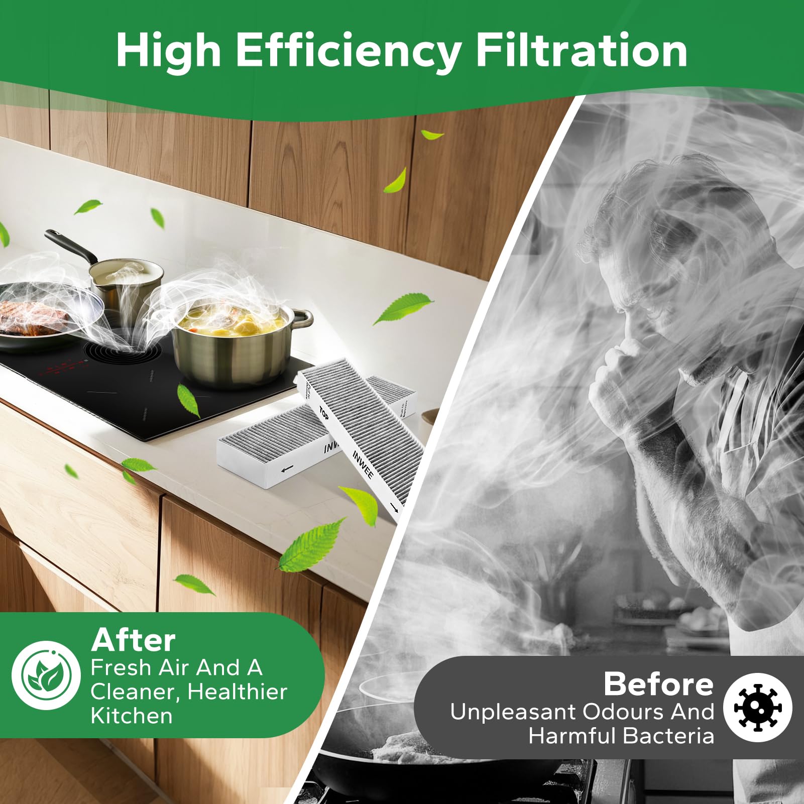 Filtre à Charbon Actif pour Bora Pure PUAKF, 2 x Filtre à Charbon de Haute Qualité pour Table de Cuisson Puru ou Puxu, Remplace PUAKF, Accessoires de Filtre Pure