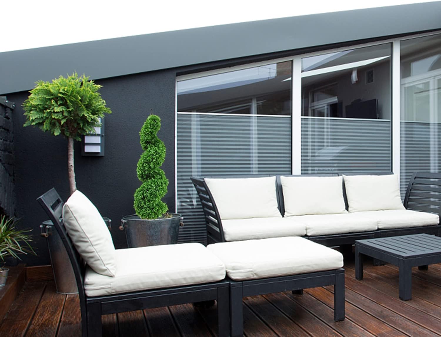 Two 43.3 Inch/3.6 Ft Artificial Boxwood Spiral Topiary Trees, Faux Outdoor Topiaries