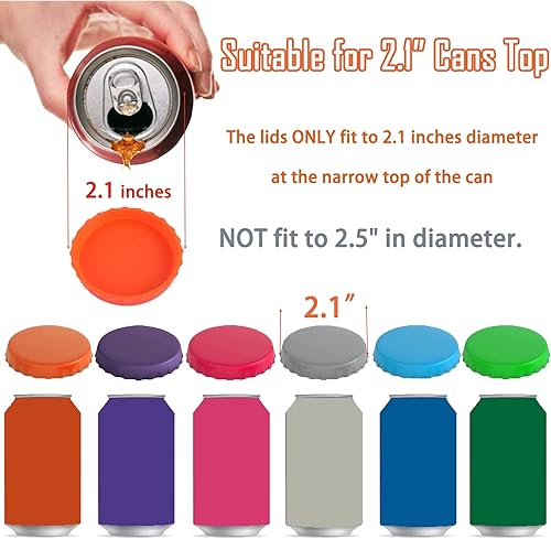 Miniatura 2 de Paquete de 6 tapas de silicona para latas de refresco, 2.1 pulgadas, tapas de latas de coca de cerveza a prueba de derrames para bebidas de