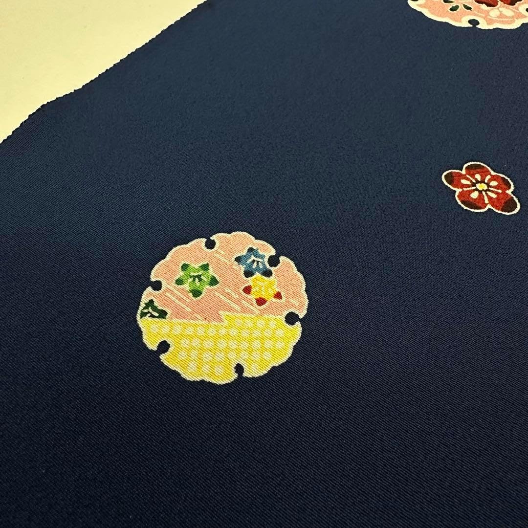 Katy☆ 正絹小紋 丹後ちりめん 七五三 手ざし友禅 反物 赤 蝶々と鞠 正絹