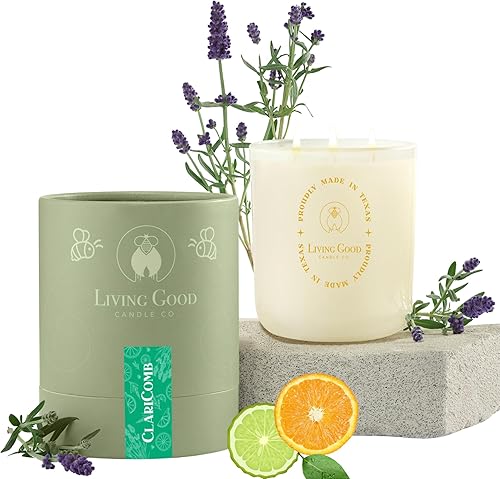 Claricomb - Vela de cera de abeja pura de lavanda y bergamota, más de 90 horas de larga duración, diseño clásico, velas aromáticas no tóxicas para