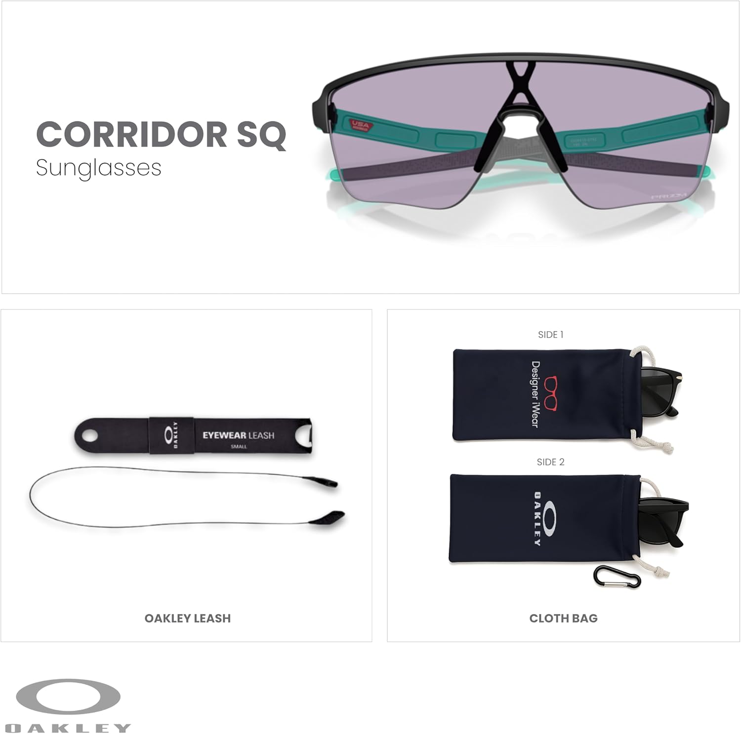 Oakley Corridor SQ OO9415 Rectangular Sunglasses for Men+ Bundle Accessory Leash Kit, Microfiber Pouch