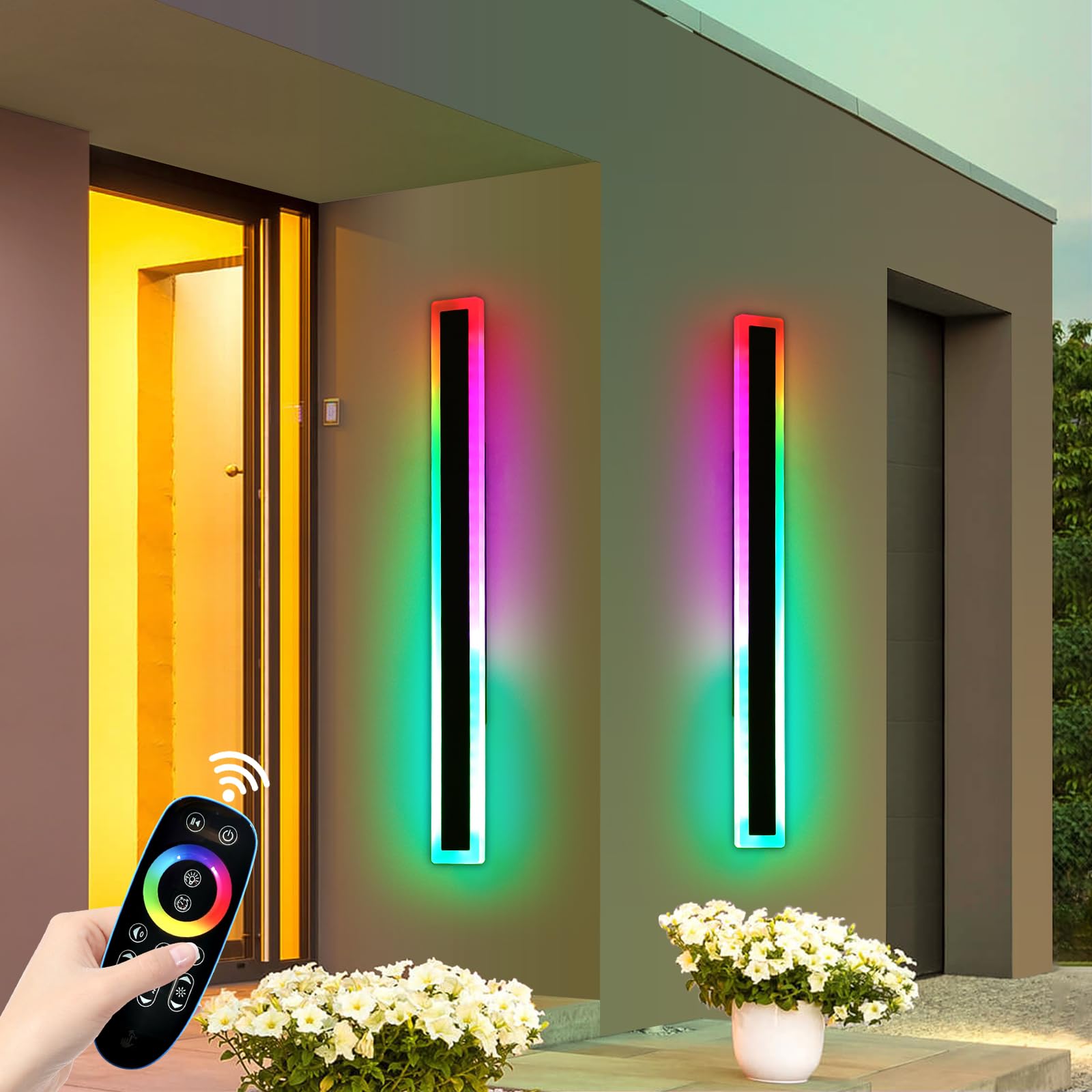 Mikeru Zewnętrzna lampa ścienna RGB, 16 kolorów, możliwość ściemniania, wodoszczelność IP65, dekoracja bożonarodzeniowa, 3000-6000 K, pilot zdalnego sterowania, 10%-100% ściemniania, 120 cm