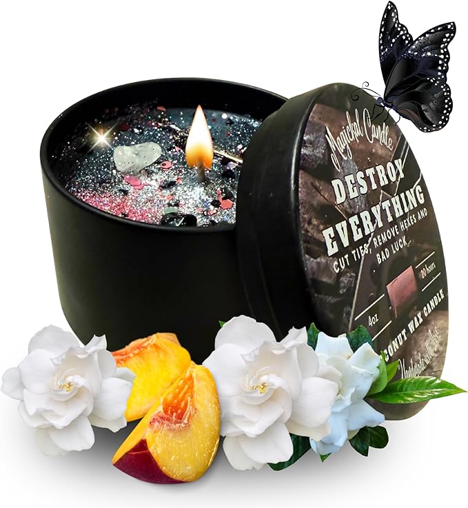 Destroy Everything Spiritual Candle to Cut Ties, Remove hexes and Bad Luck | Energy Cleansing | Soy Candles Non Toxic | Sage Candle | Cleanse Your Home & Calm and Relax (Small 4oz)