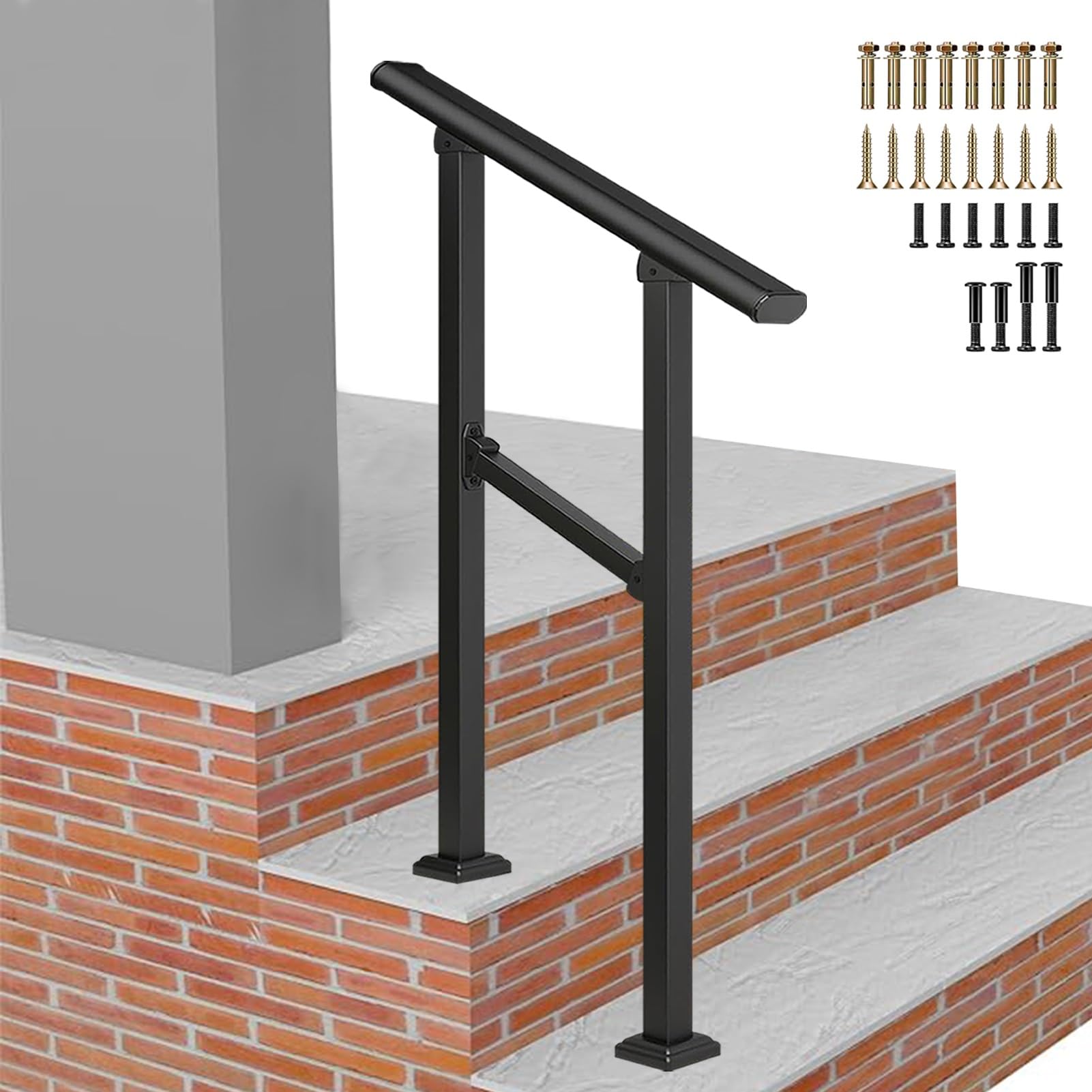 Jksyff A Modern Outdoor Stair Railing, Industrial Transitional Handrails For Exterior Fit 1 To 2 Steps, Djustable Front Porch Hand Rail, Galvanized Steel Safety Guardrail(,80Cm/32Inch)