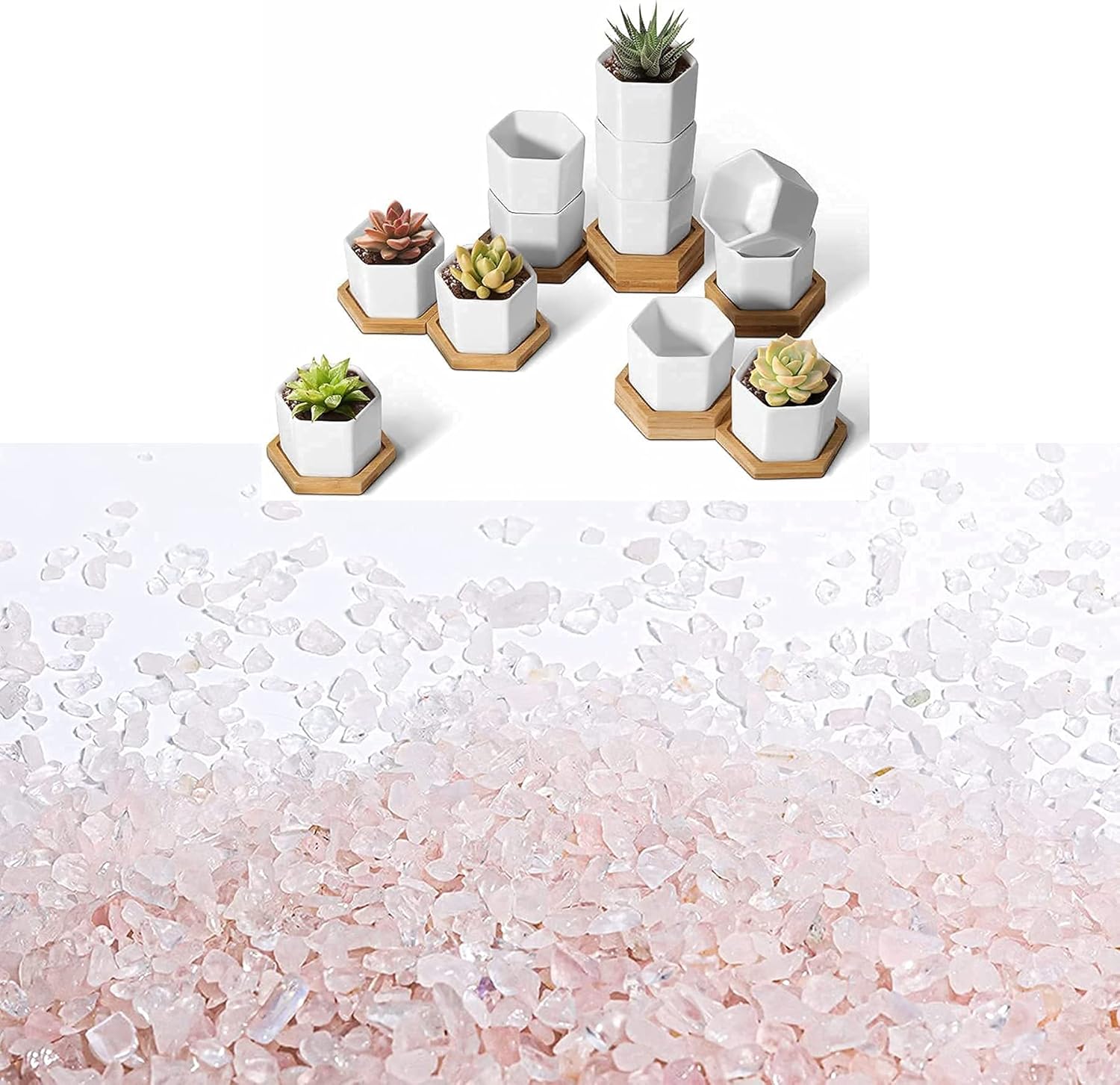 T4U Geometric Pots with Bamboo Tray and Crystal Quartz 1 lb