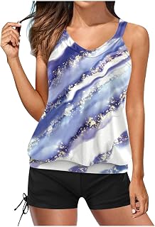 2025 Tankini Mujer Conjunto Mujer Ocio Tankini Traje de Baño Tankini de Dos Piezas Conjunto de Tankini Elegantes Trajes de Baño para Mujer Parte Superior Tankini con Shorts de Baño 2 Colores