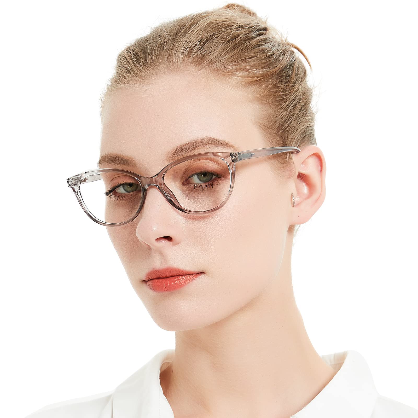 MARE AZZURO Clear Frame Reading Glasses Women Fashion Round Glossy Readers 0 1.00 1.25 1.50 1.75 2.00 2.25 2.50 2.75 3.00 3.50 4.00 5.00 6.00 (Grey, 175)