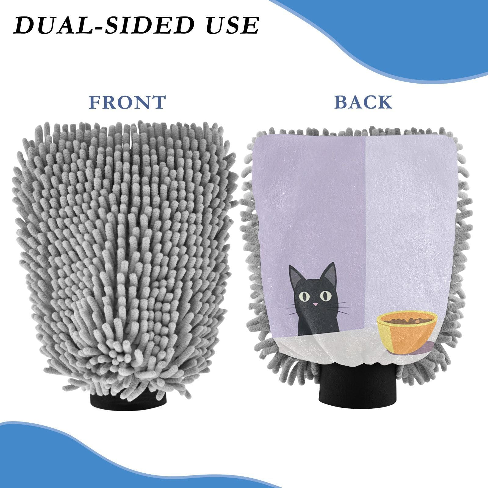 STAYTOP Cute Cats Eating Cat Food Car Wash Mitt Microfiber, 2Pcs Scratch Free Lint-Free, Premium Chenille Microfiber Mitt Car Wash Brush-L