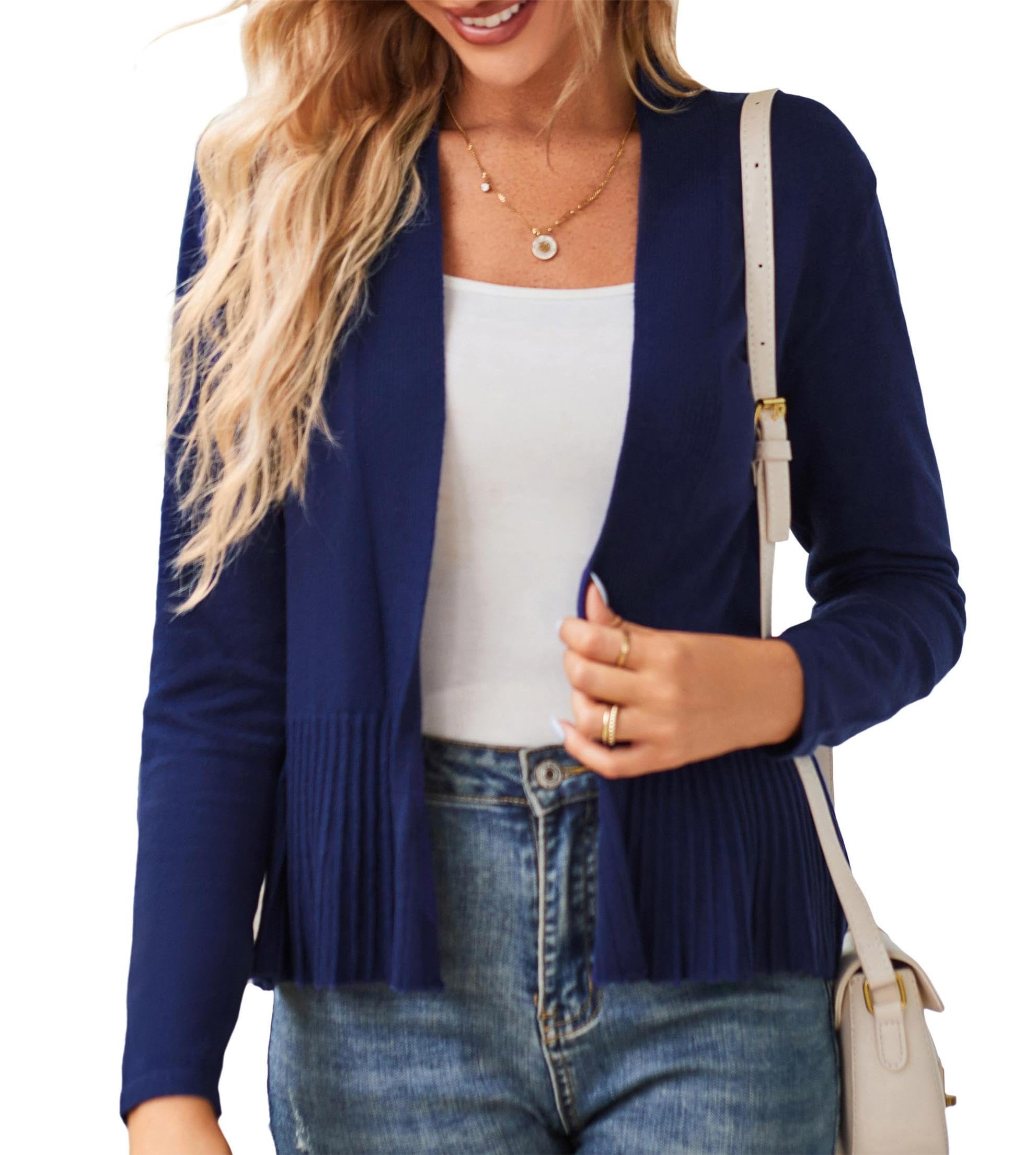 GRACE KARINWomen’s Open Front Cardigan Lightweight Long Sleeve Draped Casual Cropped Cardigans Peplum Knitted Wear