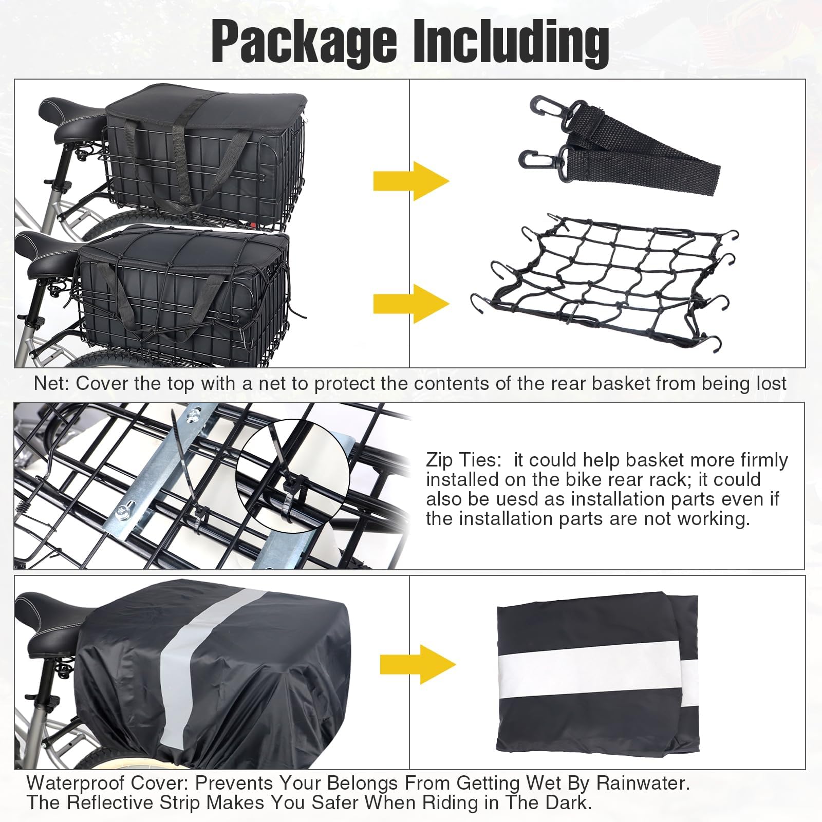 Cestino Posteriore Per Bicicletta Pieghevole In Metallo, 41x33x9 Cm, Capacità 20 Kg, Con Rete E Viti Di Fissaggio