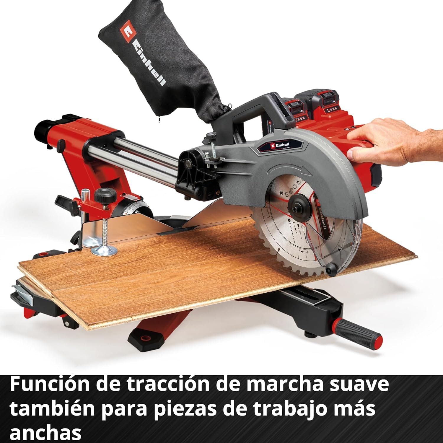 Einhell Sierra de tracción, vaivén e inglete con batería TE-SM 36/10 L Li-Solo Power X-Change (36 V, hoja de sierra 254 mm, 3800 rpm, función de tracción suave, láser de línea de corte, sin batería)