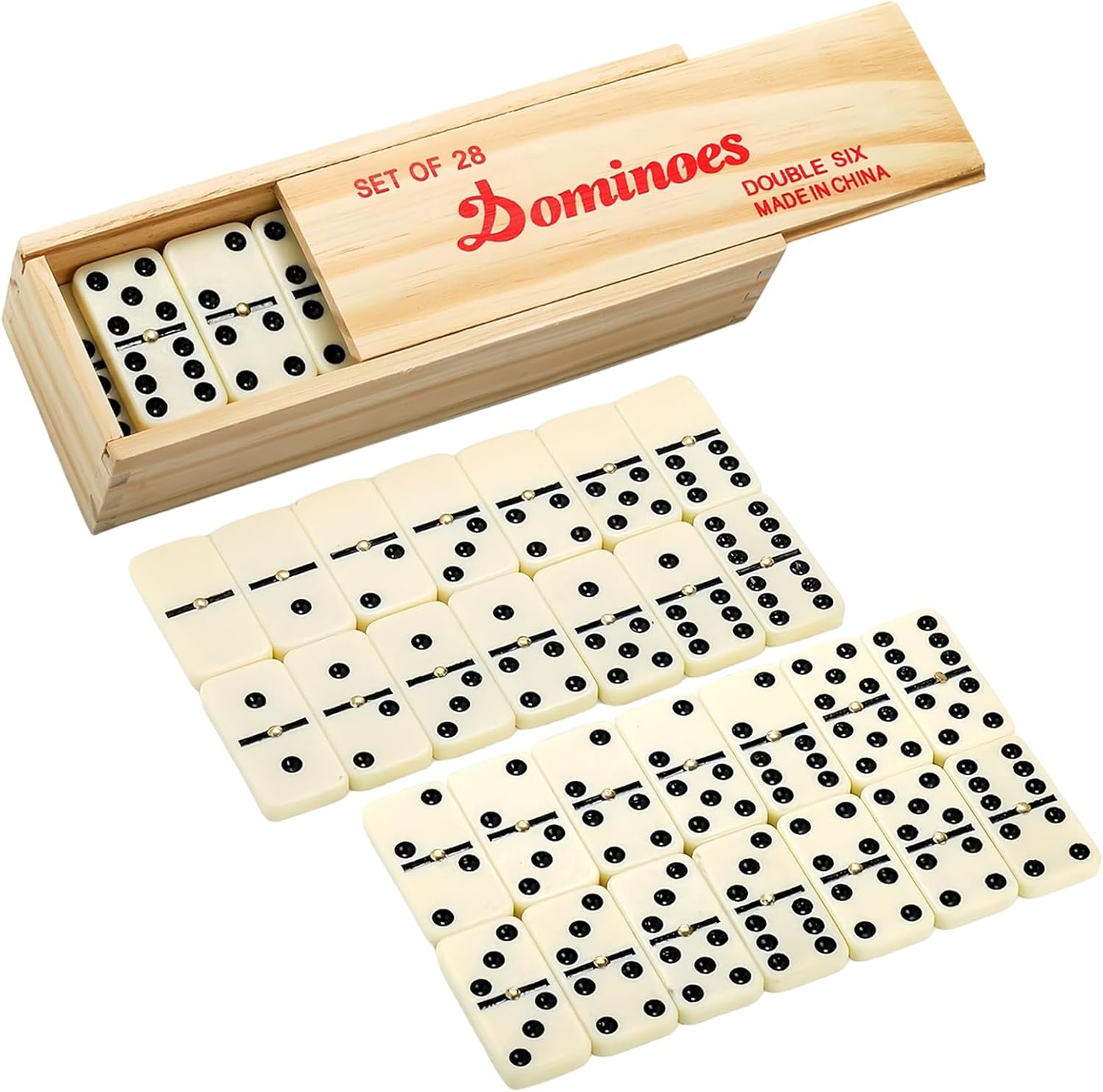 Domino Set Double 6 28 Stück Holzbox Klassisches Spiel für Erwachsene Kinder