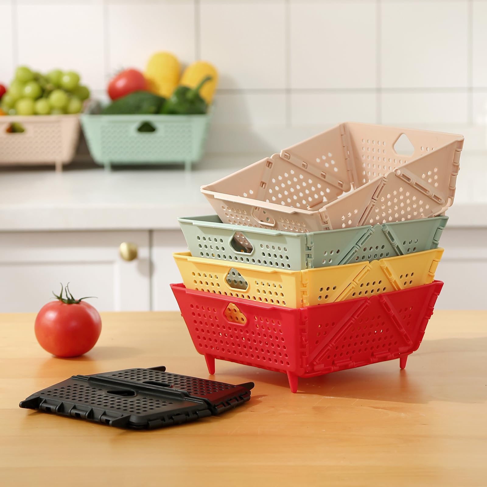2 Scolapasta In Silicone Pieghevoli - Colapasta Salvaspazio Verde E Bianco Per Frutta, Verdura E Pasta