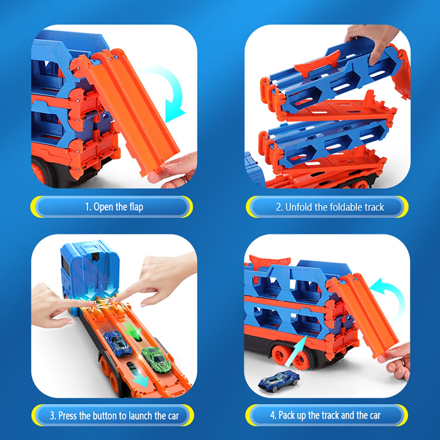 Camion Jouet avec 8 Voitures,Voiture Jouet pour Enfants de 3,4,5,6,7,8+Ans,Garage,Camion de Transporteur Portable et Pliable avec Circuit de Course de 61 Pouces,Cadeau d'anniversaire Noël pour Garçons