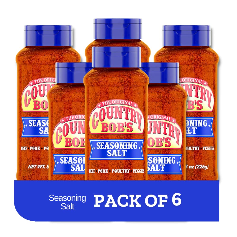 Country Bob's Seasoning Salt - All Natural Season Salt for Dry Rub, Marinade, Cooking Salt, Grill Salt - All Purpose Flavored Salt for Beef, Pork, Chicken, Fish, and Vegetables - 8oz (Pack of 6)