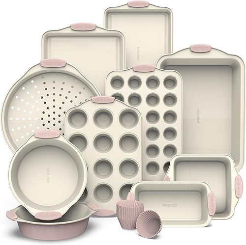 Country Kitchen Juego de utensilios para hornear apilables antiadherentes, duradero, fácil de liberar, 22 unidades. Incluye tazas de silicona para