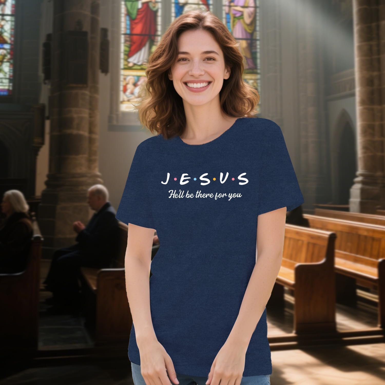 Womens Christian Shirts Jesus He'll Be There for You T-Shirt Inspirational Letter Print Tee - Image 3