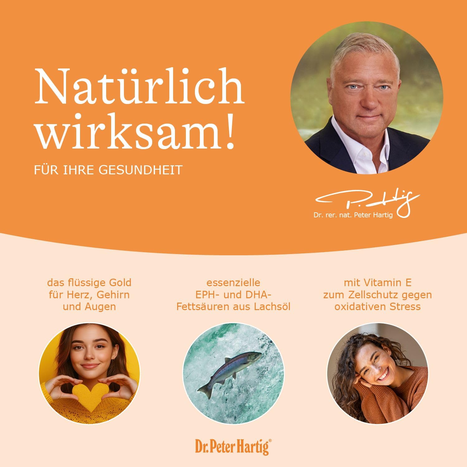 Dr. Peter Hartig Omega 3 Lachsöl 2x250 Kapseln 8-Monats-Vorrat EPA DHA Vitamin E Lactose-, Gluten-, Hefefrei