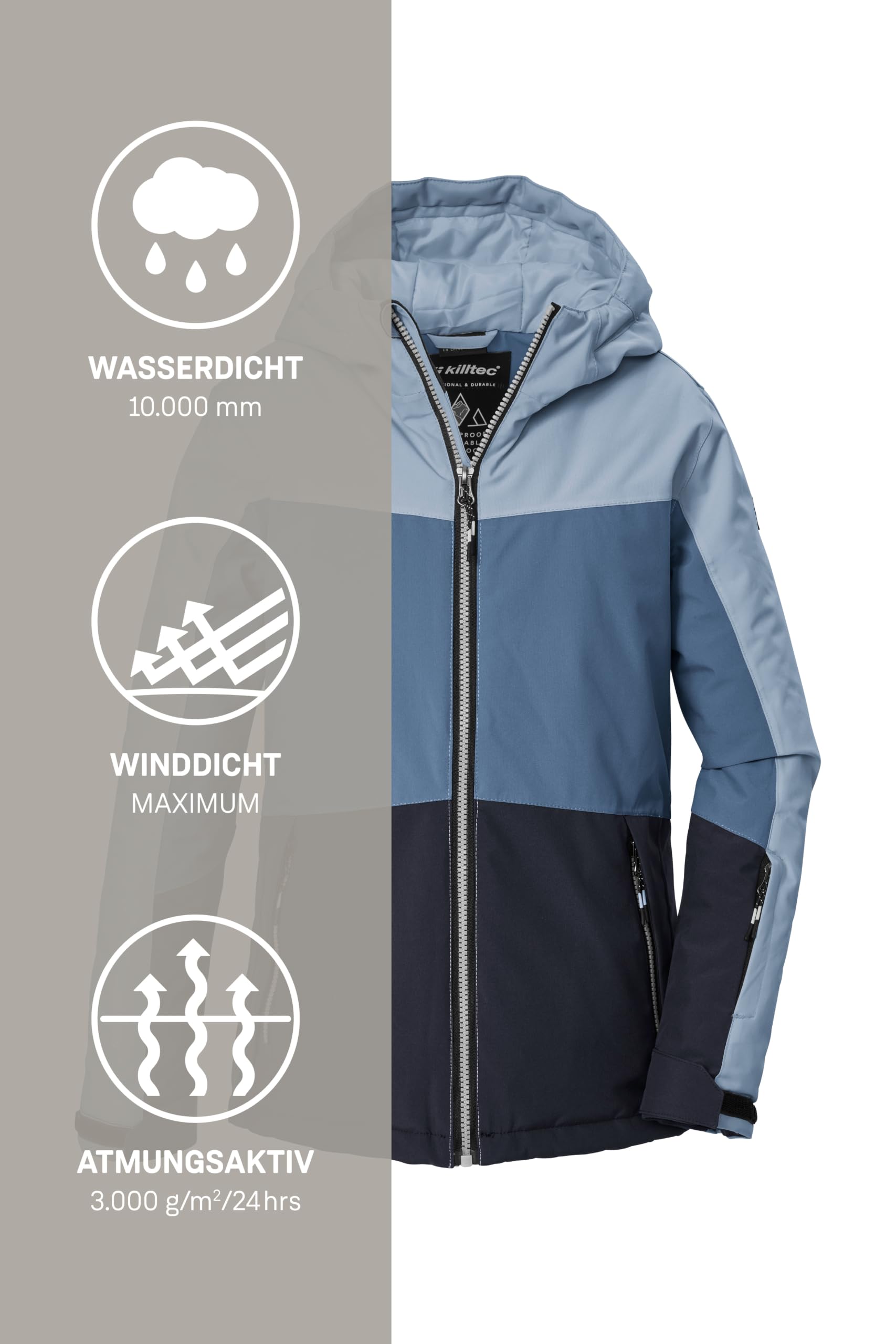 killtec KSW 198 GRLS SKI JCKT 44796-000 - Giacca da sci funzionale da ragazza, con cappuccio e gonna antineve, in denim chiaro, taglia 176